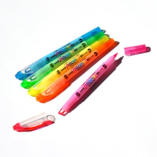 uni Propus Window Double-Sided Highlighter Pen with 4.0 mm/0.6 mm Twin Tip, 5 Color Set (PUS102T5C)