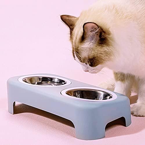 FUUIE Bowls for Food and Water Double Pet Bowl Dog Cat Food Water Feeder Stainless Steel Pet Drinking Dish Feeder for Dog Cat Puppy Feeding Supplies (Color : Blue, Size : 34.5x17x8cm)