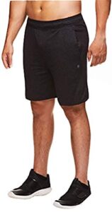 gaiam men’s yoga shorts – performance heather gym & workout short w/pockets – traveler short black, large