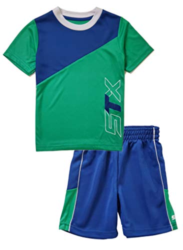 STX Fashion Boys' Little 2 Piece Active T-Shirt and Short Set, Diagonal Stripe Navy, 5/6