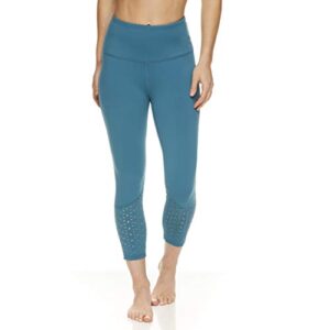 gaiam women’s high waisted capri yoga pants – high rise compression workout leggings – athletic gym tights – colonial blue, x-large