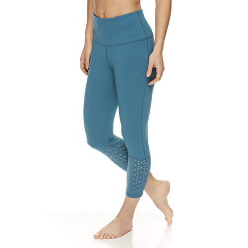 Gaiam Women's High Waisted Capri Yoga Pants - High Rise Compression Workout Leggings - Athletic Gym Tights - Colonial Blue, X-Large