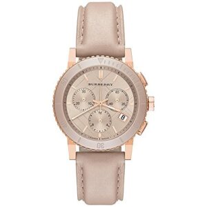 burberry the city swiss luxury ceramic women 38mm round rose gold chronograph watch nude leather band nude sunray date dial bu9704