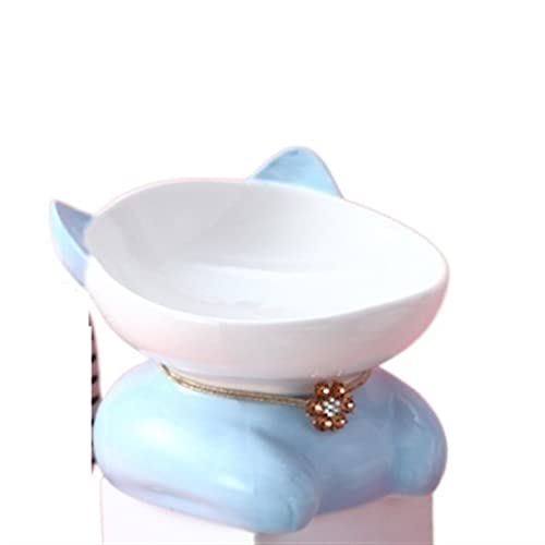 FUUIE Bowls for Food and Water Cat Bowl Ceramic Foot Bowl Cat Food Bowl Cat Food Bowl Pet Bowl Cat Water Bowl Neck Guard Cat Bowl Pet Accessories Pet Supplies (Color : Blue)