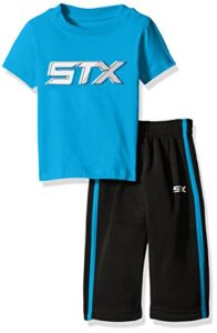 stx boys’ big boys’ 2 piece t-shirt and fleece pant, black/turquoise, 12
