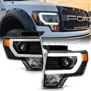 acanii – for [halogen model] 2009-2014 ford f150 pickup black raptor style led tube projector headlights pair left+right