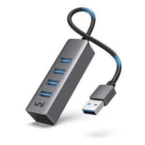 usb hub, uni 4-port hight-speed usb 3.0 hub, portable aluminum usb splitter compatible with pc, laptops, mouse, keyboard, flash drive, mobile hdd, car, and more.