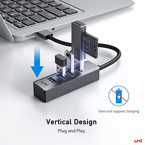 USB Hub, uni 4-Port Hight-Speed USB 3.0 Hub, Portable Aluminum USB Splitter Compatible with PC, Laptops, Mouse, Keyboard, Flash Drive, Mobile HDD, Car, and More.