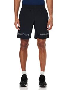 under armour men’s woven graphic wordmark shorts , black (001)/pitch gray , small