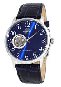 orient classic mechanical”esteem” open heart blue sunray leather watch ra-ag0011l