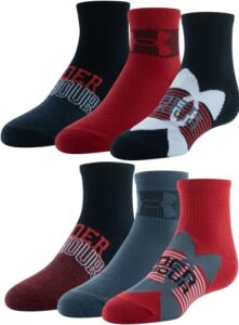 under armour youth essential lite quarter socks, 6-pairs , red/pitch gray/black , small