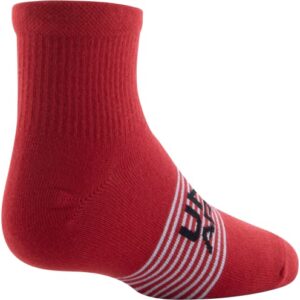 Under Armour Youth Essential Lite Quarter Socks, 6-Pairs , Red/Pitch Gray/Black , Small