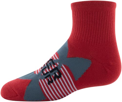 Under Armour Youth Essential Lite Quarter Socks, 6-Pairs , Red/Pitch Gray/Black , Small