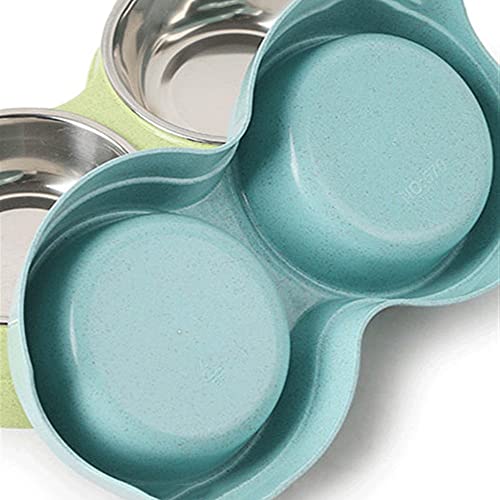 FUUIE Bowls for Food and Water Non-Slip Double Pet Bowls Household Food Water Feeder Cat Puppy Feeding Pet Supplies Dog Accessories Stainless Steel (Color : Blue)