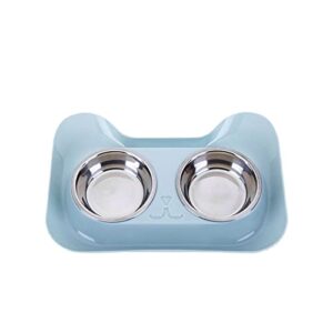 fuuie bowls for food and water universal pet dog cat stainless steel double bowl feeder non slip safety material water food container (color : blue)