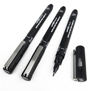 uni pin fineliner drawing pen – black – brush nib – pack of 3