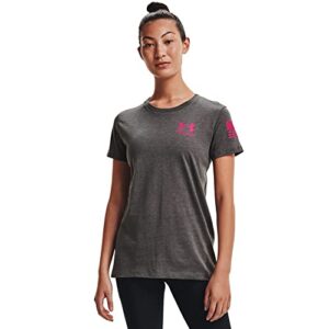 under armour women’s new freedom flag t-shirt , charcoal medium heather (019)/virtual pink , x-large
