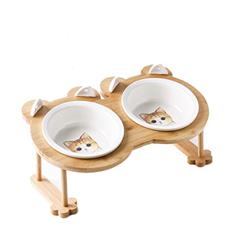 BADALO Ceramic Single and Double Cats Bowl Feeder,with Stand Protect Neck Cats Bowl Small Dog Pet Supply/Blue,Pink/Pair