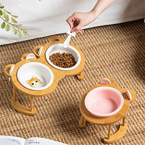 BADALO Ceramic Single and Double Cats Bowl Feeder,with Stand Protect Neck Cats Bowl Small Dog Pet Supply/Blue,Pink/Pair