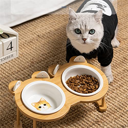 BADALO Ceramic Single and Double Cats Bowl Feeder,with Stand Protect Neck Cats Bowl Small Dog Pet Supply/Blue,Pink/Pair