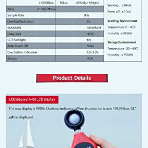 UNI-T UT383 Digital Illuminance Meter 0-199900 Lux (0-18,500 FC) Illuminance Measurement Applicable to illuminance Monitoring and Measurement in The Construction of Street Lamps and Other Industries.