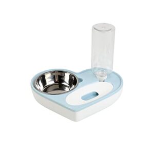 FUUIE Bowls for Food and Water Heart Pet Bowl for Water and Food Dual Use Cat Bowl Automatic Water Feeding Bowl Creative Dog Food Bowl Stainless Steel (Color : Blue)