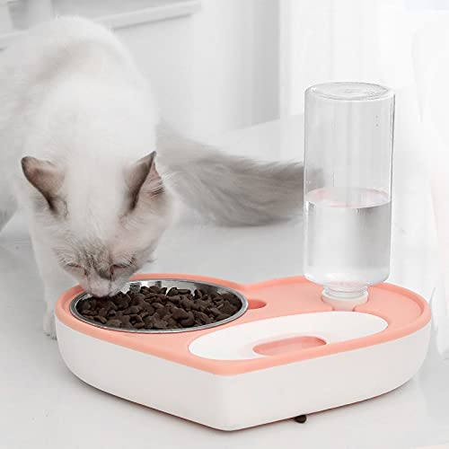 FUUIE Bowls for Food and Water Heart Pet Bowl for Water and Food Dual Use Cat Bowl Automatic Water Feeding Bowl Creative Dog Food Bowl Stainless Steel (Color : Blue)