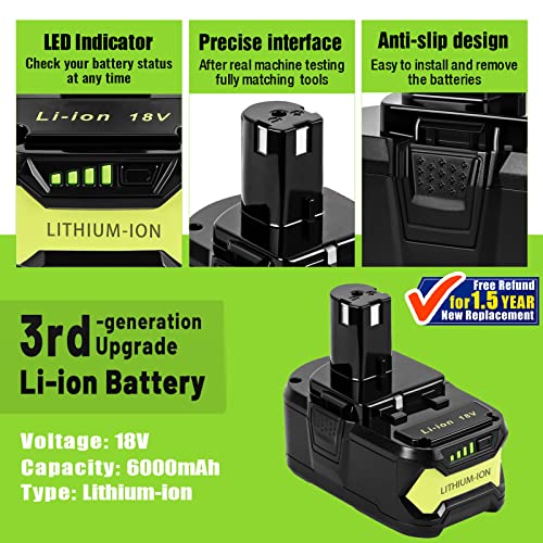 【Upgrade】 2 Pack CaliHutt 18V 6.0Ah Replacement Battery for Ryobi ONE+ Plus 18V Battery High Capacity 18V Lithium-Ion Battery P102 P104 P105 P106 P108 P107 P109 for Cordless Power Tools