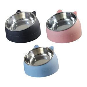 ieudns 3pcs 15° raised cat dog bowls tilted elevated water food feeder non slip neck protective bowl small dogs drinking pet feeder , blue and pink