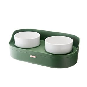 FUUIE Bowls for Food and Water Cat Bowl 2 in 1 Cat Multilayer Bowl Pet Water Food Feeding Double Bowls with Storage for Dring Feeding Neck Protection Feeder (Color : Green)