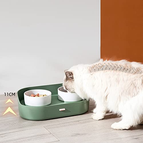 FUUIE Bowls for Food and Water Cat Bowl 2 in 1 Cat Multilayer Bowl Pet Water Food Feeding Double Bowls with Storage for Dring Feeding Neck Protection Feeder (Color : Green)