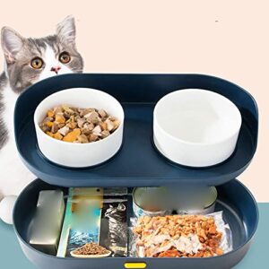 FUUIE Bowls for Food and Water Cat Bowl 2 in 1 Cat Multilayer Bowl Pet Water Food Feeding Double Bowls with Storage for Dring Feeding Neck Protection Feeder (Color : Green)