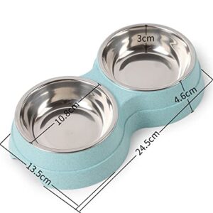 fuuie bowls for food and water double pet bowls dog food water feeder stainless steel pet drinking dish feeder cat puppy feeding supplies small dog accessories (color : blue)