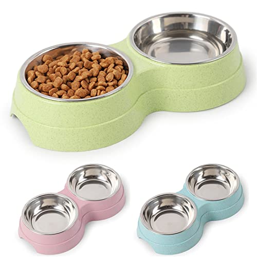 FUUIE Bowls for Food and Water Double Pet Bowls Dog Food Water Feeder Stainless Steel Pet Drinking Dish Feeder Cat Puppy Feeding Supplies Small Dog Accessories (Color : Blue)