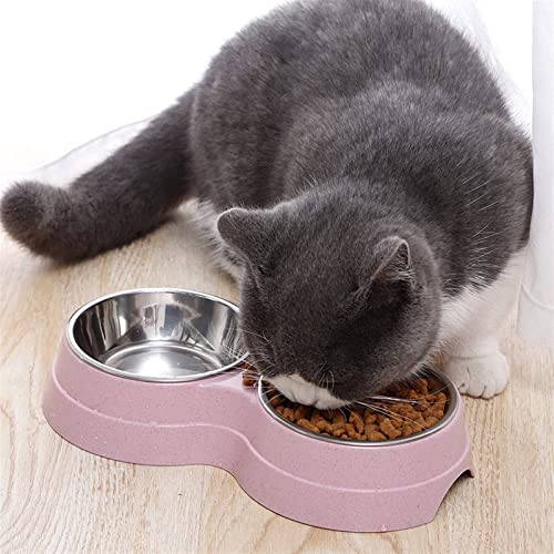 FUUIE Bowls for Food and Water Double Pet Bowls Dog Food Water Feeder Stainless Steel Pet Drinking Dish Feeder Cat Puppy Feeding Supplies Small Dog Accessories (Color : Blue)