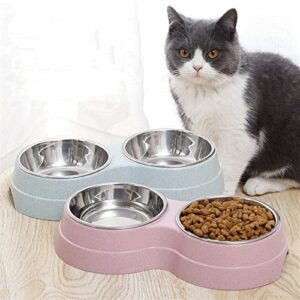 FUUIE Bowls for Food and Water Double Pet Bowls Dog Food Water Feeder Stainless Steel Pet Drinking Dish Feeder Cat Puppy Feeding Supplies Small Dog Accessories (Color : Blue)