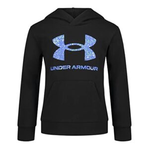 under armour boys’ hoodie, fleece pullover, logo & printed designs, black speckle, 4