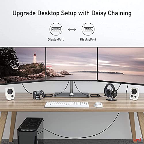 uni [VESA Certified] 4K Displayport Cable 10 FT, 21.6Gbps High Speed Nylon Braided DP 1.2 Cable, [4K@60Hz, 2K@165Hz/144Hz] Gaming Monitor Cable FreeSync/G-Sync, for PCs, Graphics Cards - Grey