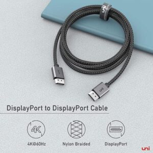 uni [VESA Certified] 4K Displayport Cable 10 FT, 21.6Gbps High Speed Nylon Braided DP 1.2 Cable, [4K@60Hz, 2K@165Hz/144Hz] Gaming Monitor Cable FreeSync/G-Sync, for PCs, Graphics Cards - Grey