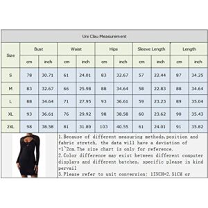 Uni Clau Women’s Sexy V Neck Mesh Patchwork Long Sleeve Mini Dress Criss Cross Backless Halter Neck Bodycon Party Clubwear Night Club Skinny Dresses Black L