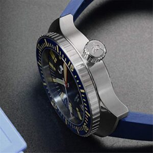 san martin Vintage Automatic Mechanical Diving Men Watch 20 ATM Rotating Bezel Sunray Blue Rubber Strap Sapphire Glass (Blue)