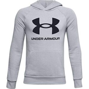 under armour boys rival fleece hoodie , mod gray light heather (011)/onyx white , youth large