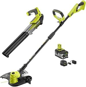 ryobi 18v li-ion cordless 13″ string trimmer/edger and jet fan blower combo kit with battery and charger