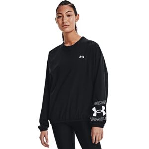 under armour women’s standard woven graphic long sleeve crew, (001) black / / white, large