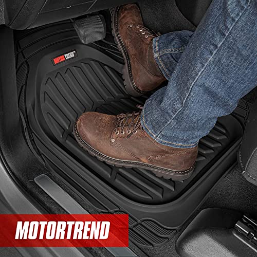 Motor Trend FlexTough Floor Mats for Cars, Black Deep Dish All-Weather Car Mats, Waterproof Trim-To Fit Automotive Floor Mats for Cars Trucks SUV, Universal Floor Liner Car Accessories