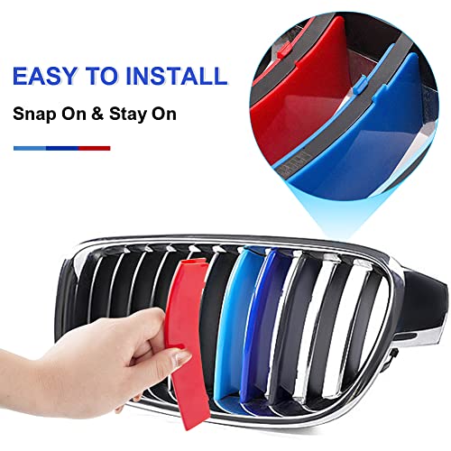 MACARLON M-Colored Stripe Grille Insert Trims Compatible with 2013-2018 BMW F30 3 Series 316i 318i 320i 328d 328i 335i 340i Kidney Grill with 11-Slat (Not Fit 8-Slat)