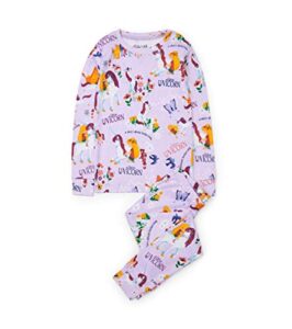 books to bed girls long sleeve printed pajama set, uni the unicorn, 4t us