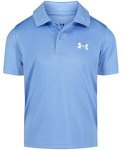 under armour boys’ short sleeve ua match polo collared shirt, chest logo, soft & comfortable, carolina blue