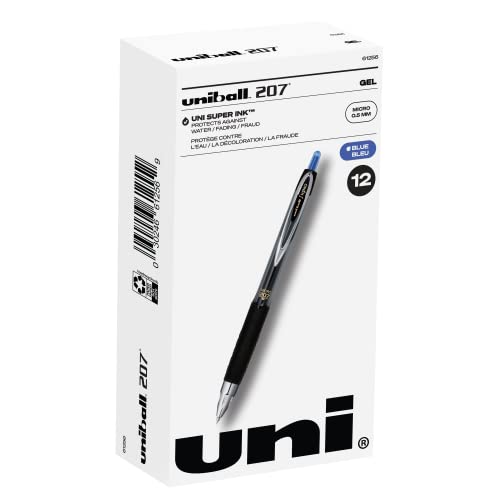 uniball Gel Pens, 207 Signo Gel with 0.5mm Micro Point, 12 Count, Blue Pens are Fraud Proof