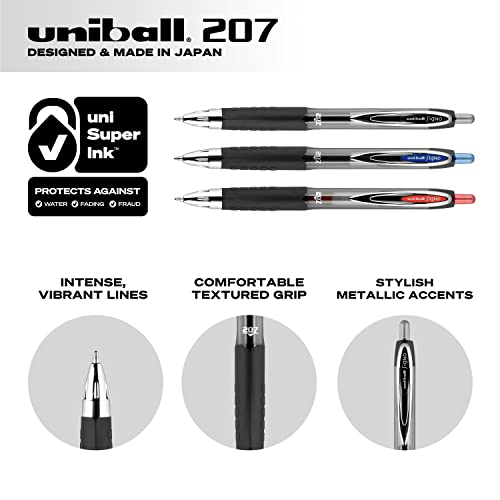 uniball Gel Pens, 207 Signo Gel with 0.5mm Micro Point, 12 Count, Blue Pens are Fraud Proof